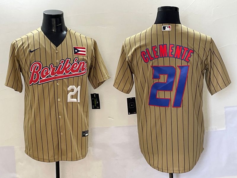Men Puerto Rico #21 Clemente Brown Stripe Joint Name 2025 Nike MLB Jersey style 5